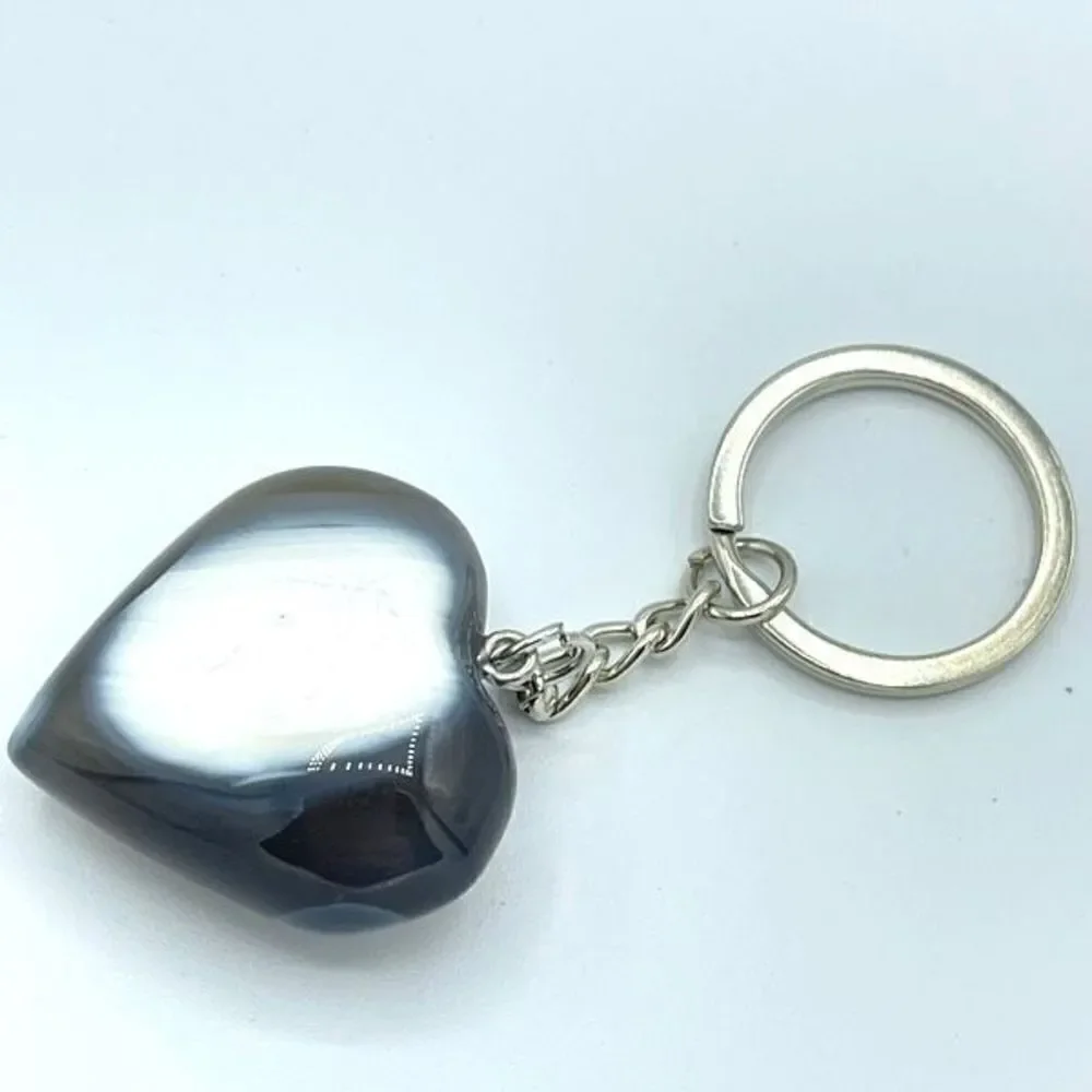 Orca agate heart keychain key ring pendant chain NEW hand crafted